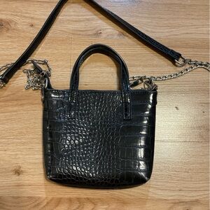 Faux Black Croc-Embossed Handbag/Crossbody